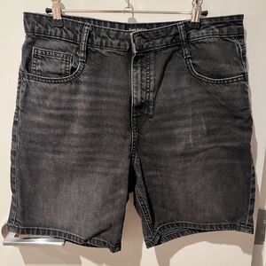 Frank & Oak Stevie black wash high rise long denim shorts Size 30, 33 inch waist